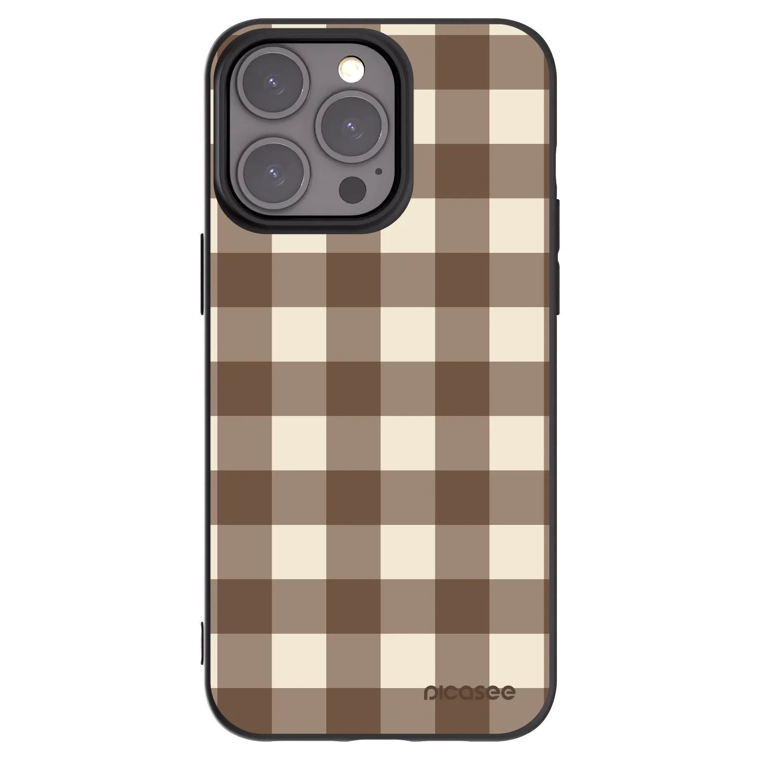 Picasee Apple iPhone 15 Pro Max Hülle - Schwarzes Silikon - Brown grid