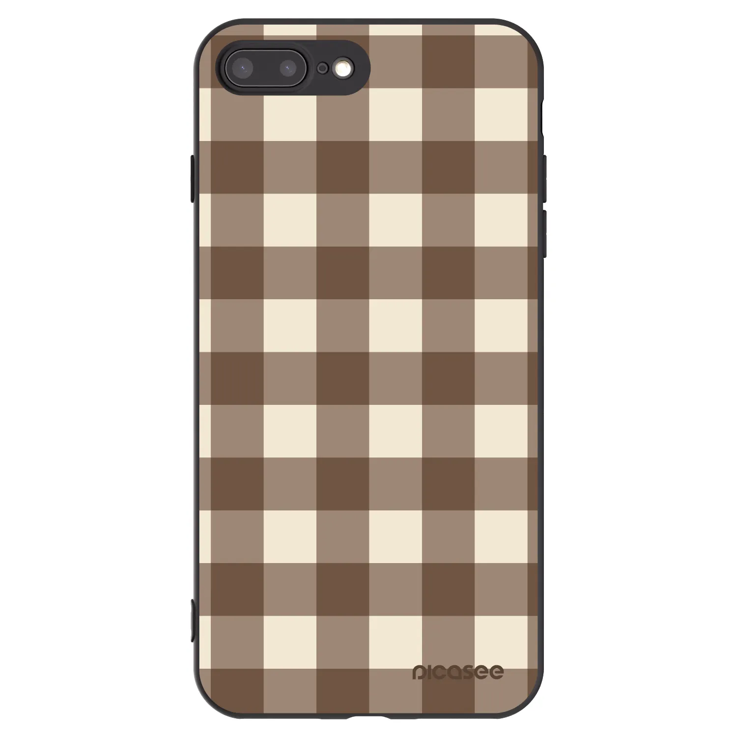 Picasee Apple iPhone 7 Plus Hülle - Schwarzes Silikon - Brown grid