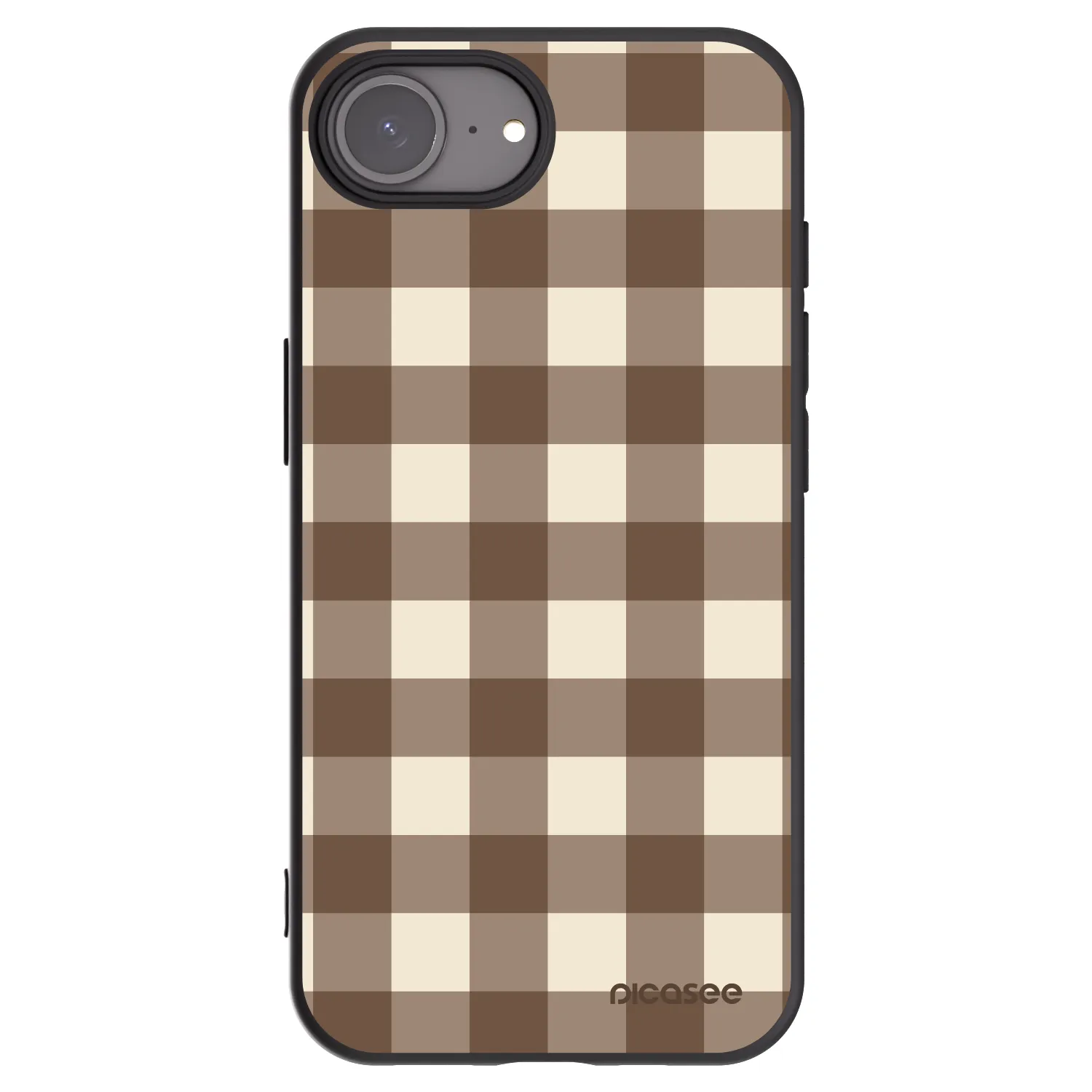 Picasee Apple iPhone 16e Hülle - Schwarzes Silikon - Brown grid