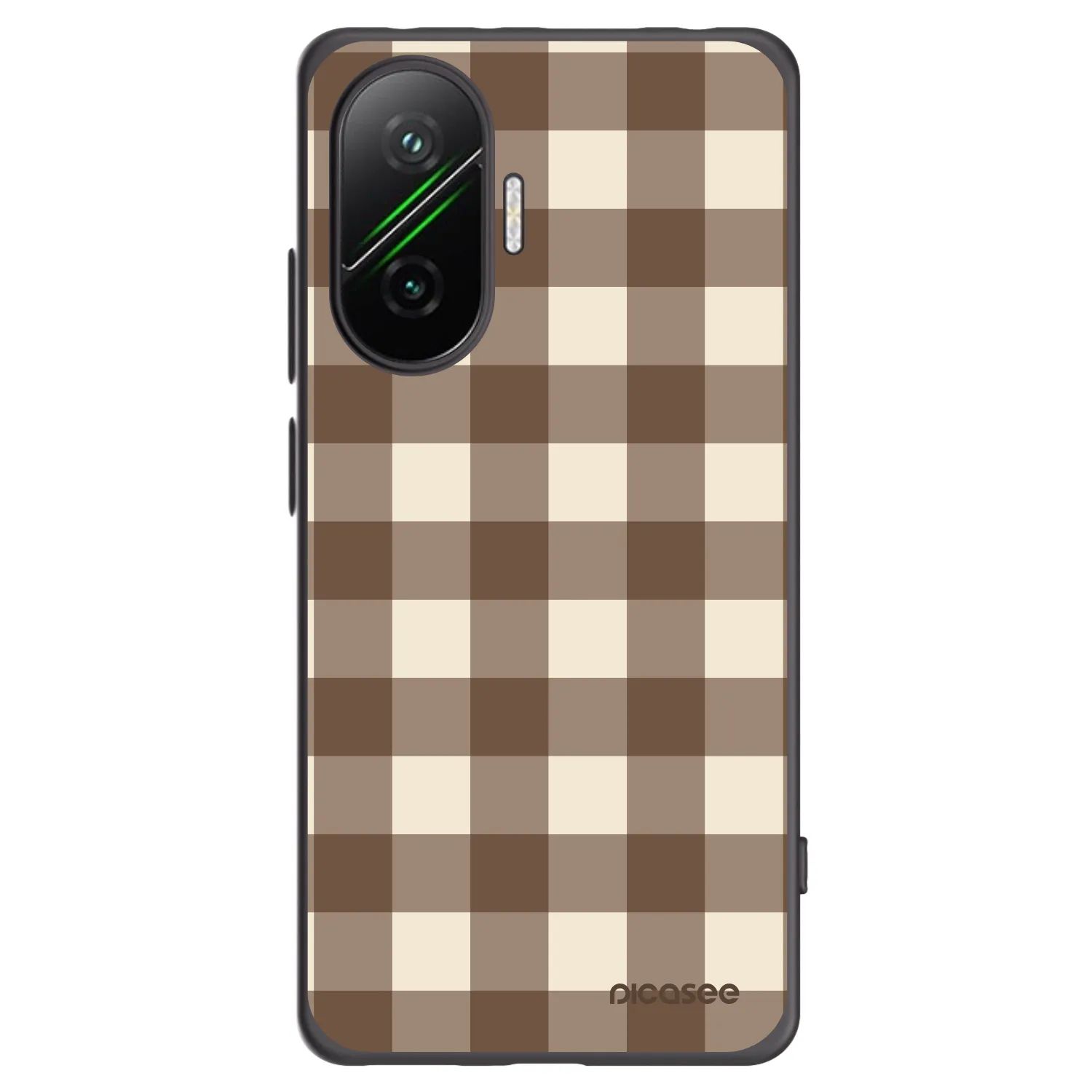 Picasee Xiaomi Poco F7 5G Hülle - Schwarzes Silikon - Brown grid