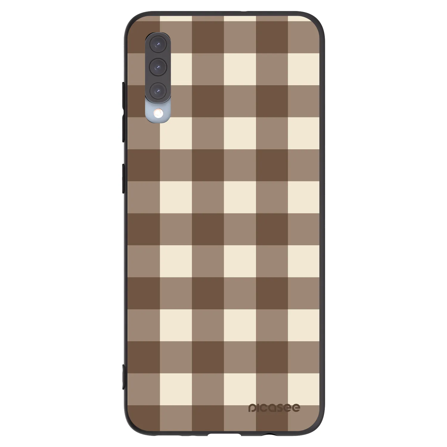 Picasee Samsung Galaxy A70 A705F Hülle - Schwarzes Silikon - Brown grid