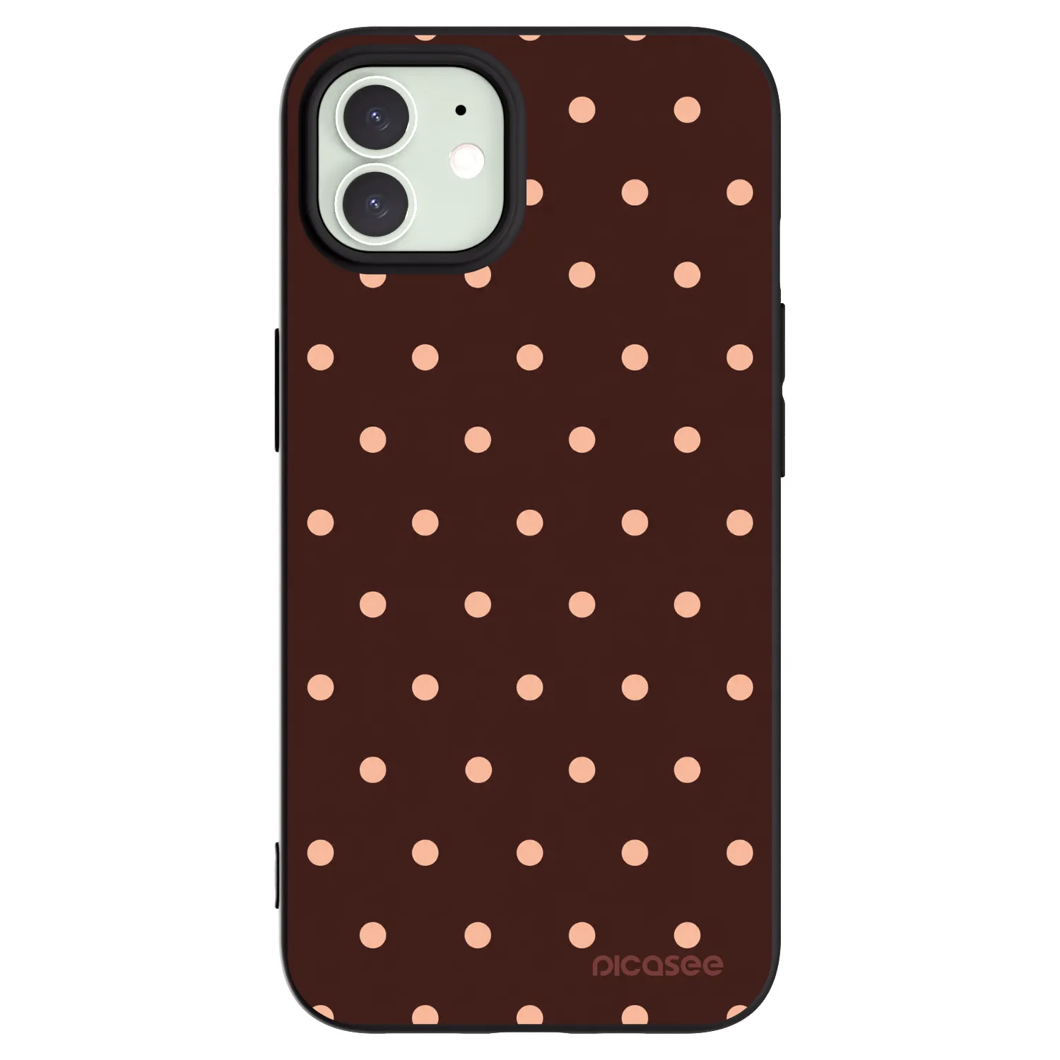 Picasee Apple iPhone 12 Hülle - Schwarzes Silikon - Peach Dots & Chocolate