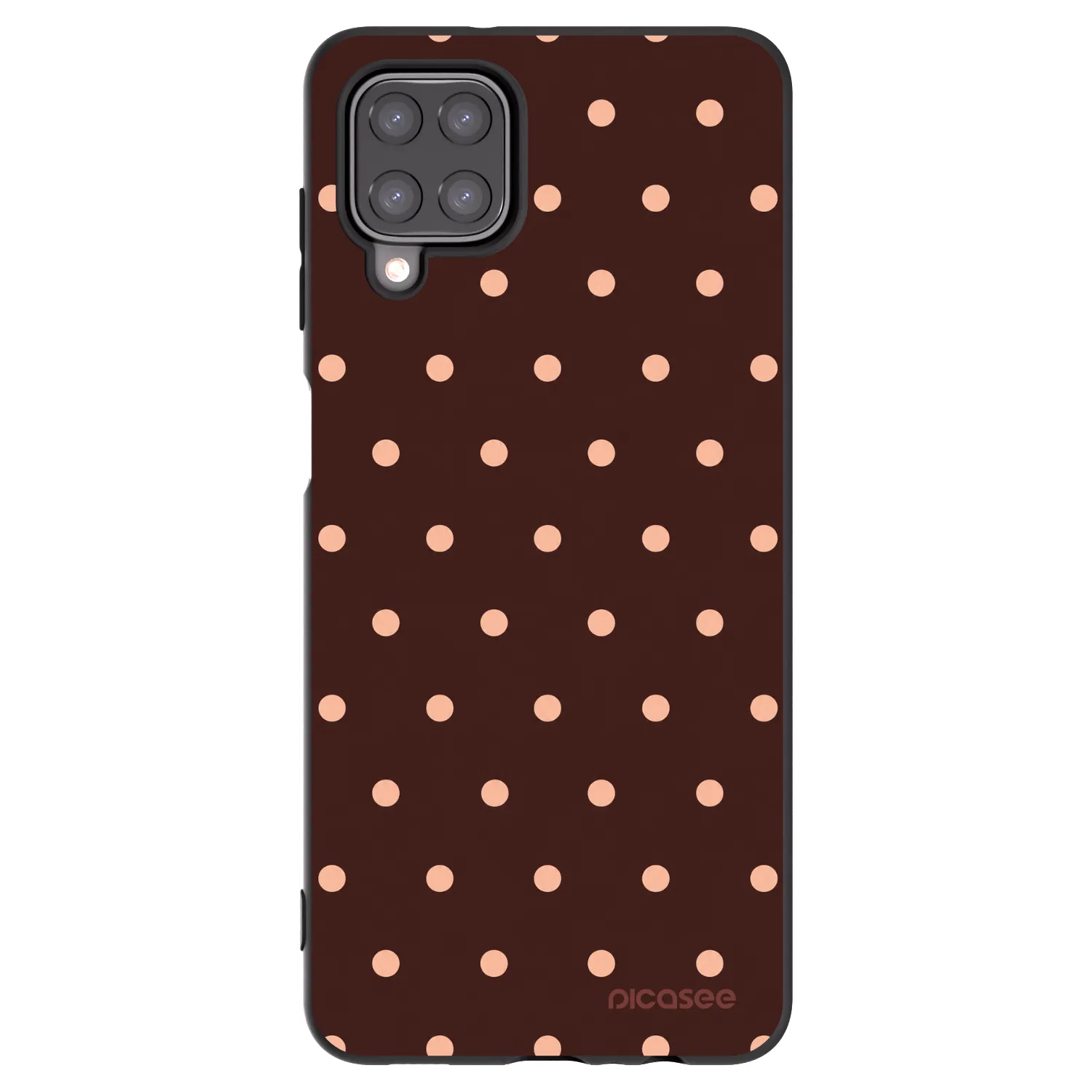 Picasee Samsung Galaxy A12 A125F Hülle - Schwarzes Silikon - Peach Dots & Chocolate