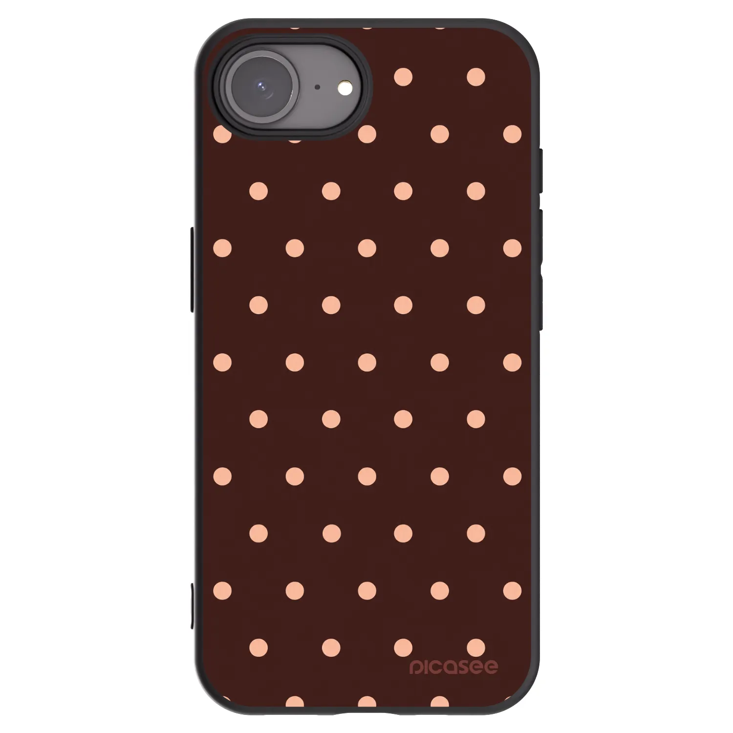 Picasee Apple iPhone 16e Hülle - Schwarzes Silikon - Peach Dots & Chocolate