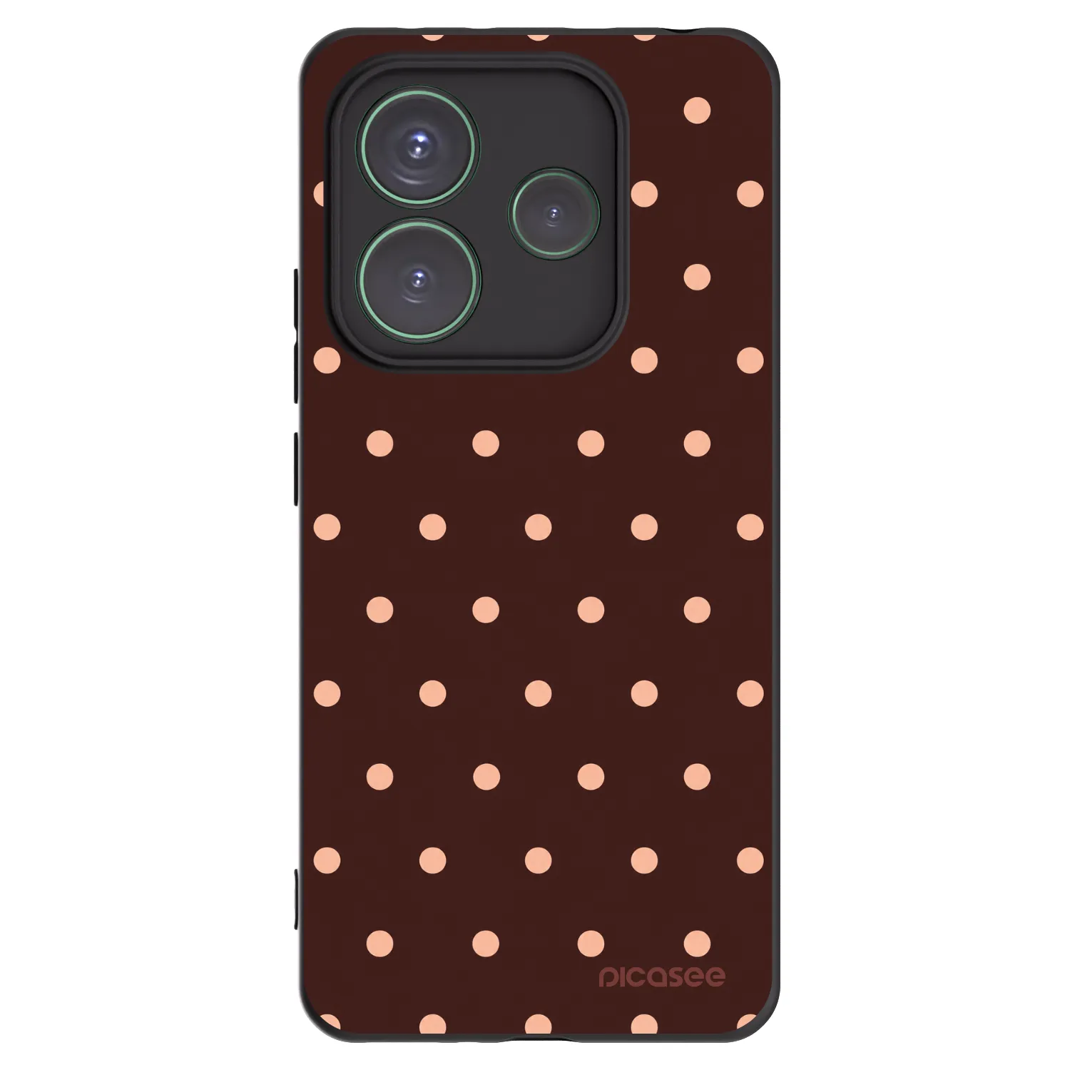 Picasee Xiaomi Redmi Note 14 5G Hülle - Schwarzes Silikon - Peach Dots & Chocolate