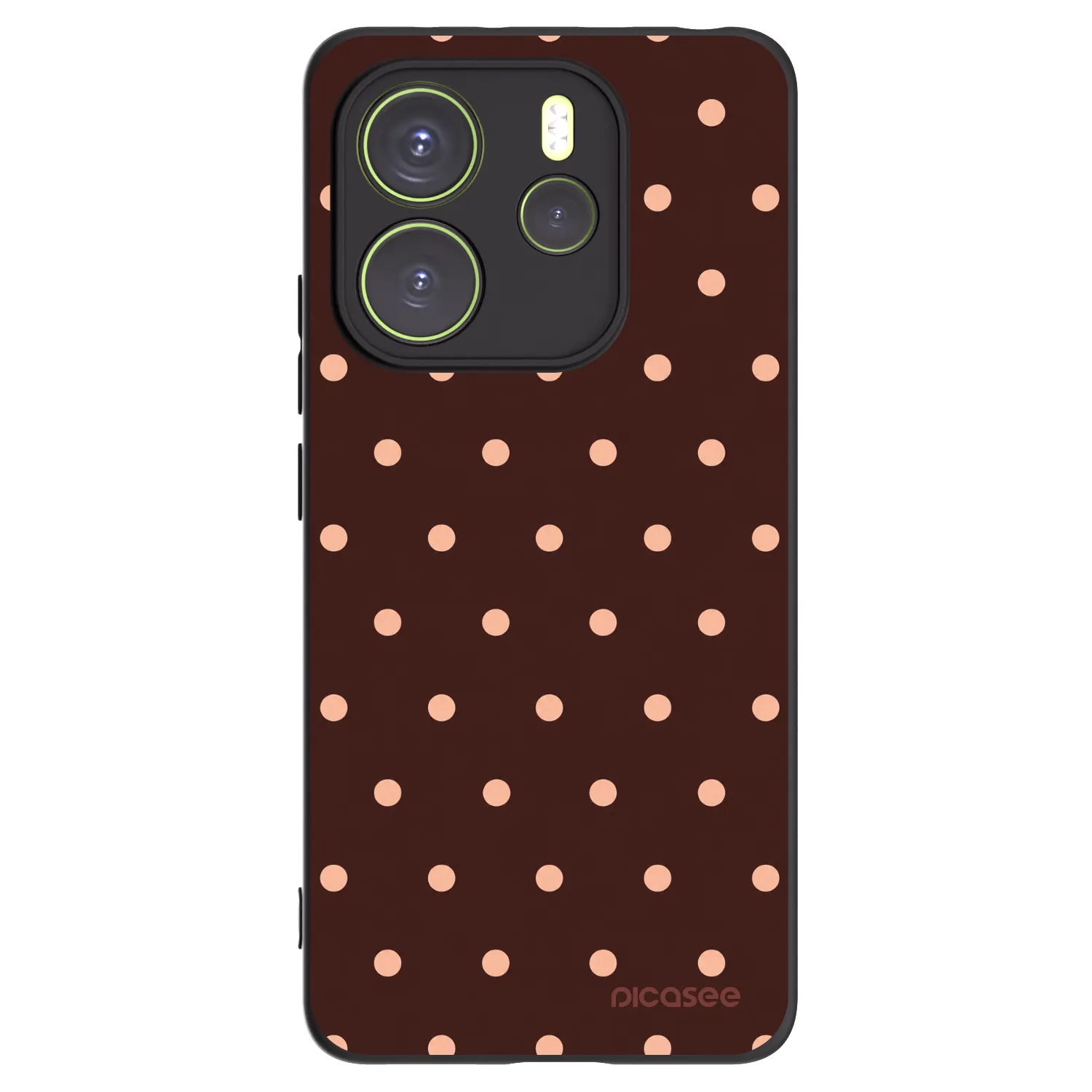 Picasee Xiaomi Redmi Note 14 4G Hülle - Schwarzes Silikon - Peach Dots & Chocolate