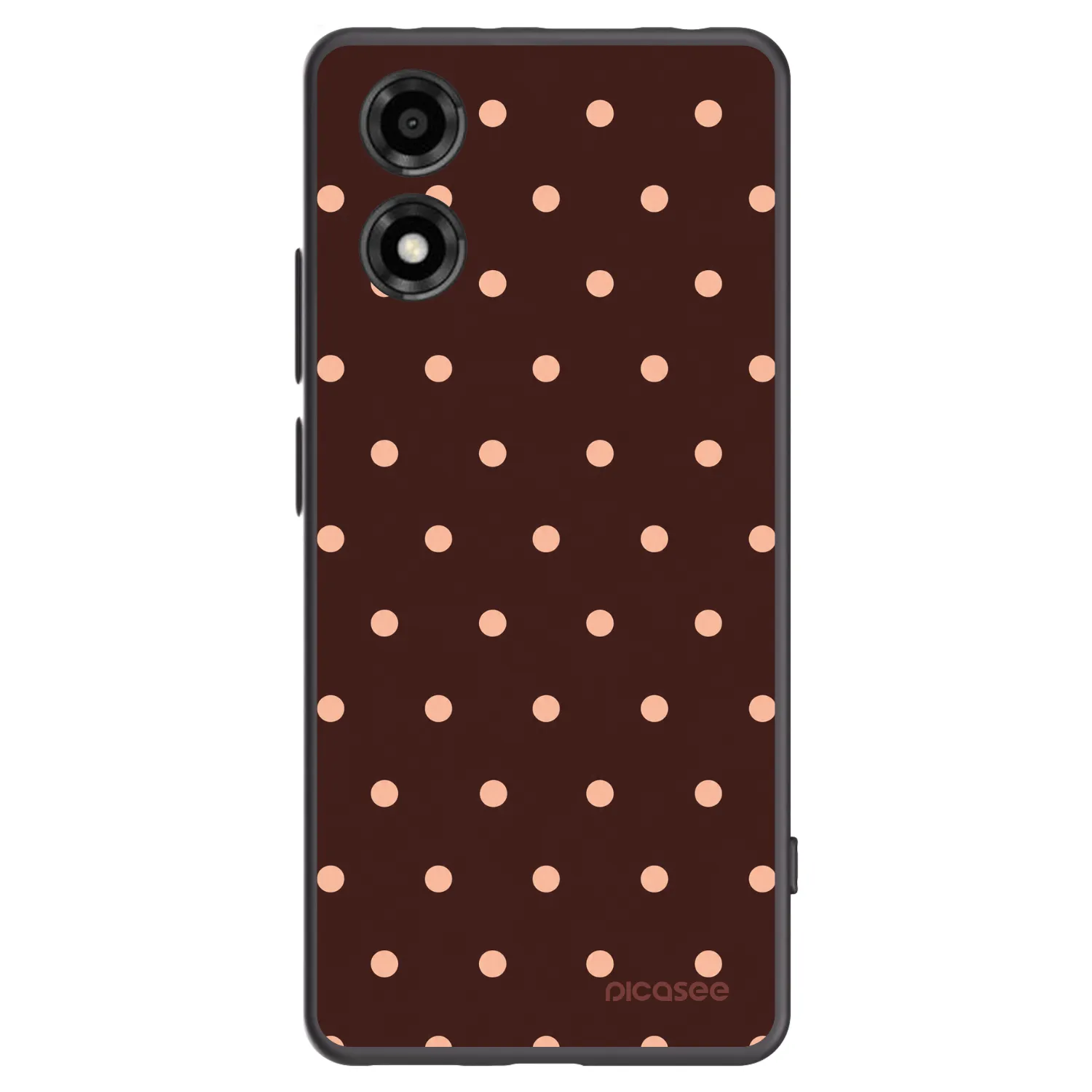 Picasee Motorola Moto E14 Hülle - Schwarzes Silikon - Peach Dots & Chocolate