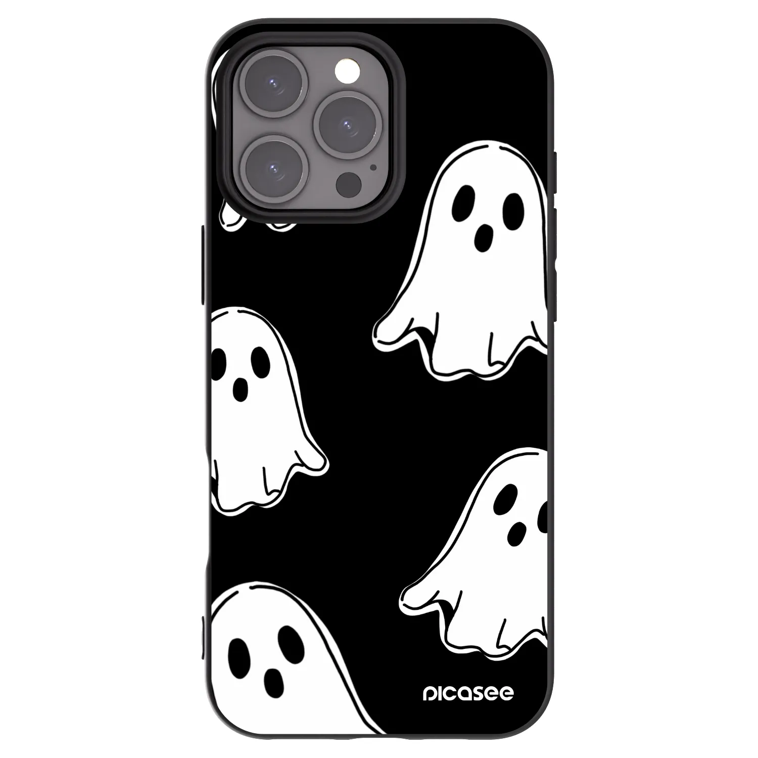 Picasee Apple iPhone 16 Pro Max Hülle - Schwarzes Silikon - Black ghosts
