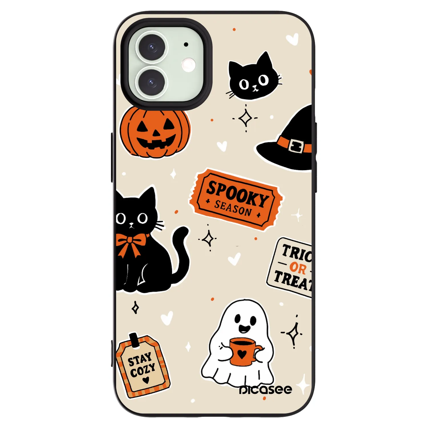 Picasee Apple iPhone 12 Pro Hülle - Schwarzes Silikon - Halloween stickers