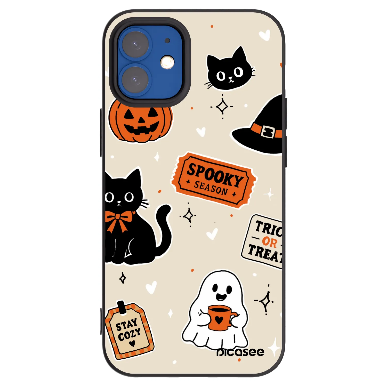 Picasee Apple iPhone 12 mini Hülle - Schwarzes Silikon - Halloween stickers
