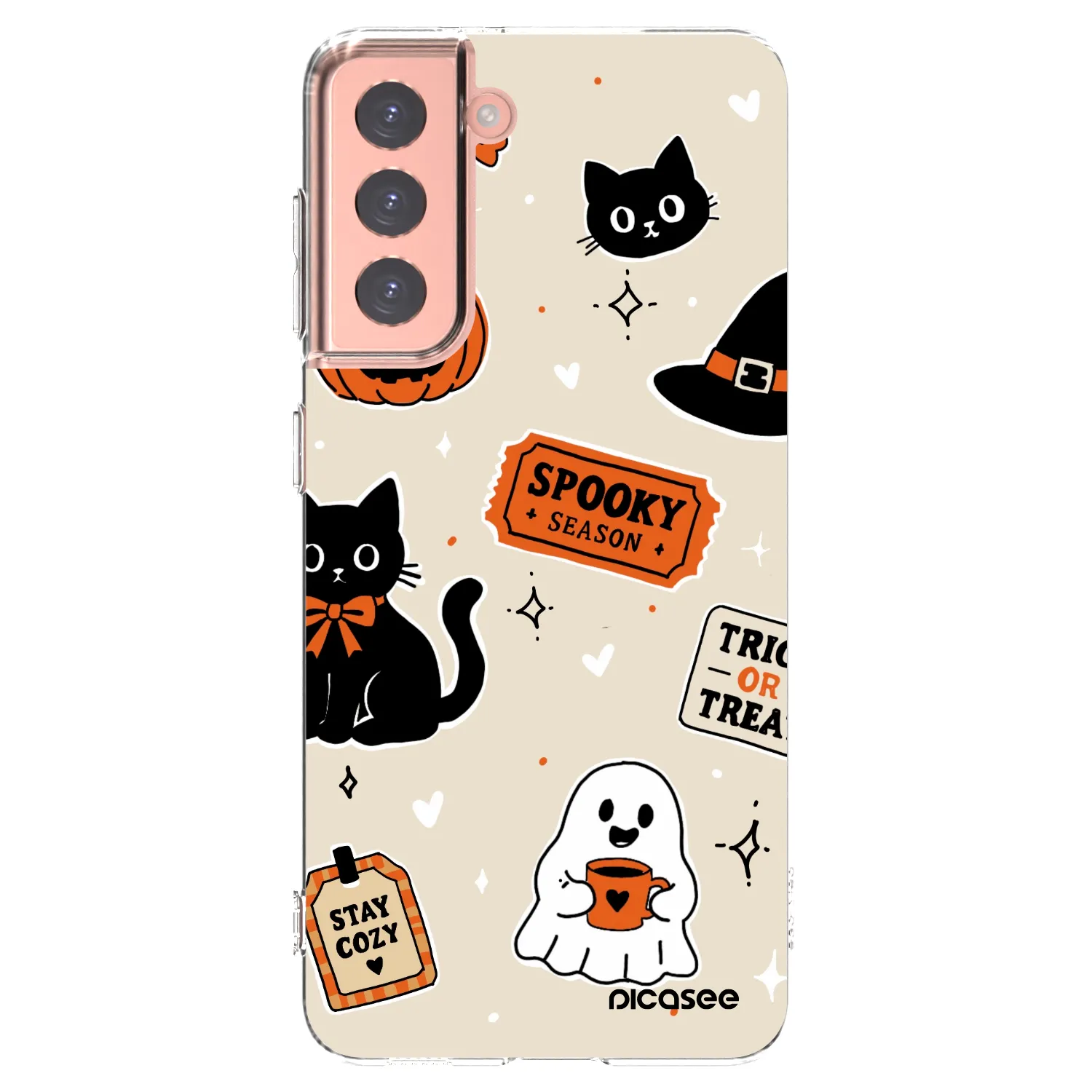 Picasee Samsung Galaxy S21 5G G991B Hülle - Transparentes Silikon - Halloween stickers