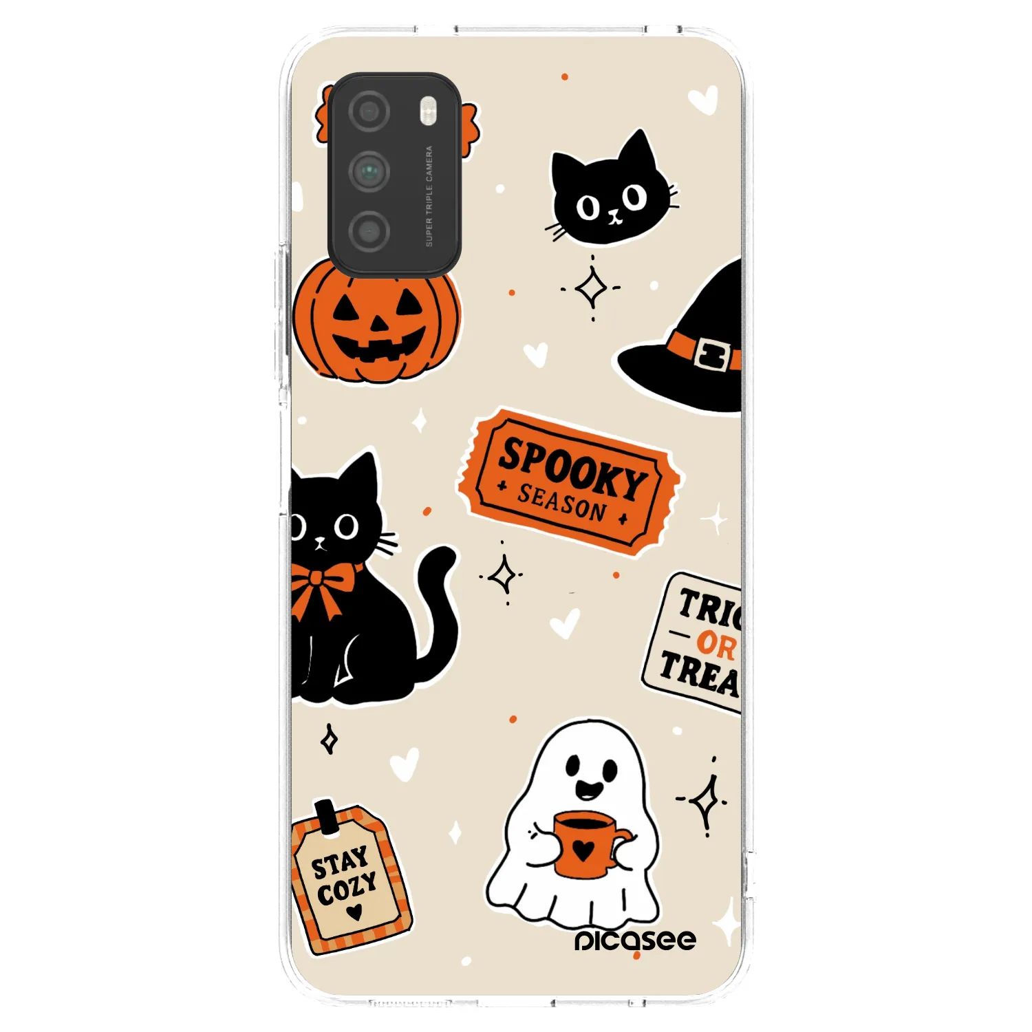 Picasee Xiaomi Poco M3 Hülle - Transparentes Silikon - Halloween stickers