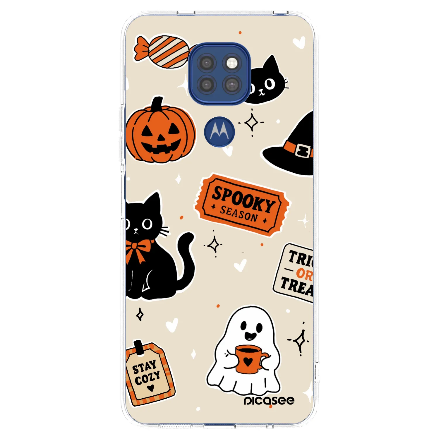 Picasee Motorola Moto G9 Play Hülle - Transparentes Silikon - Halloween stickers