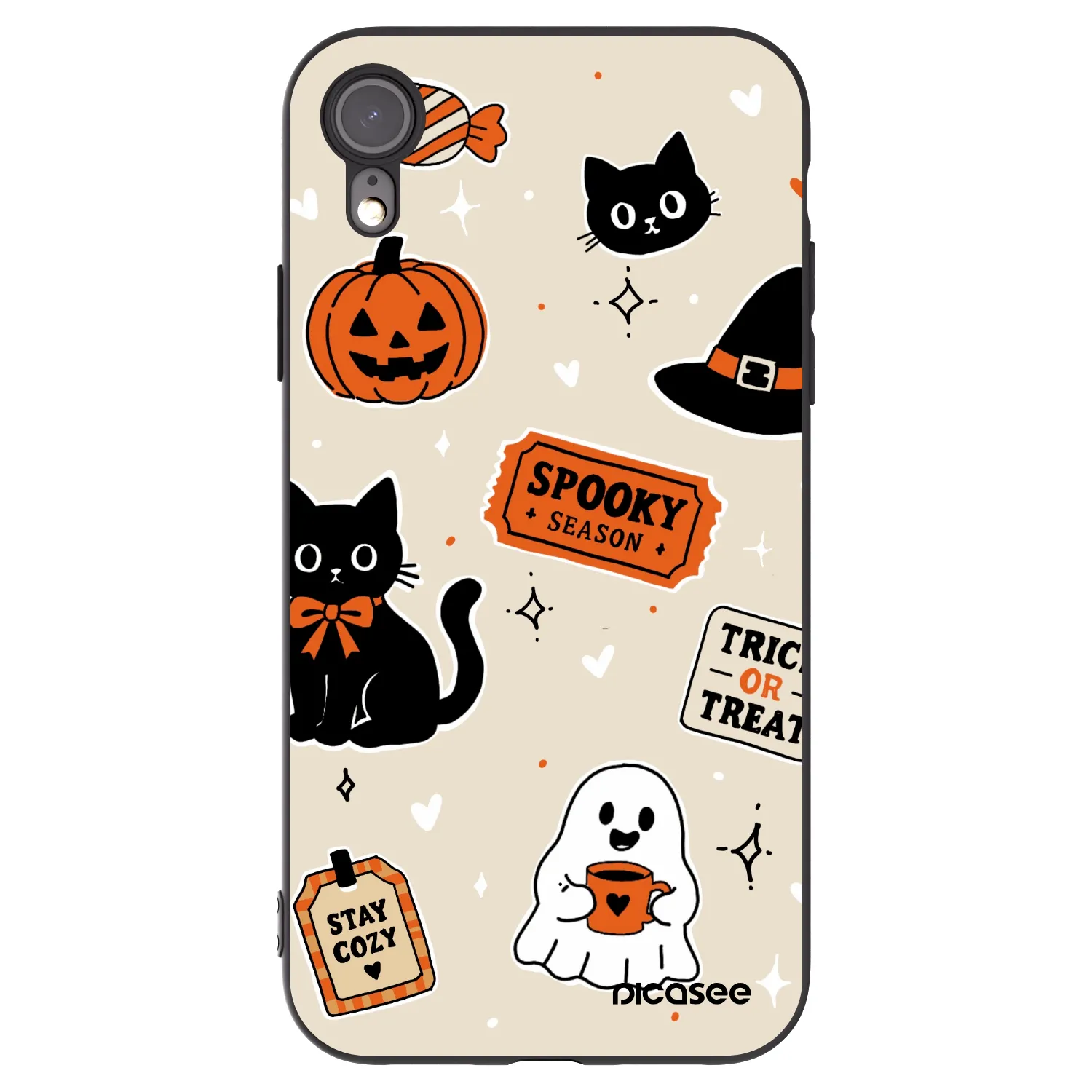 Picasee Apple iPhone XR Hülle - Schwarzes Silikon - Halloween stickers