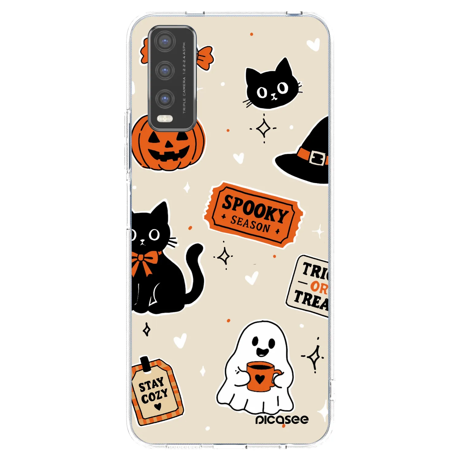 Picasee Vivo Y20s Hülle - Transparentes Silikon - Halloween stickers