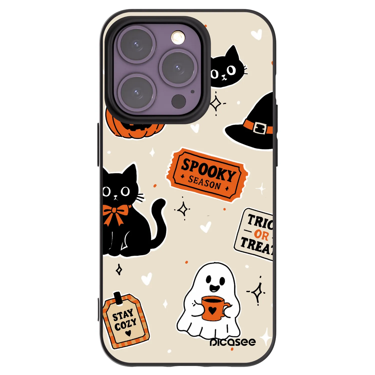 Picasee Apple iPhone 14 Pro Hülle - Schwarzes Silikon - Halloween stickers