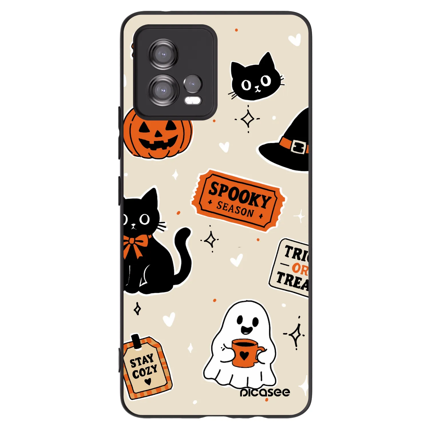 Picasee Motorola Moto G72 Hülle - Schwarzes Silikon - Halloween stickers