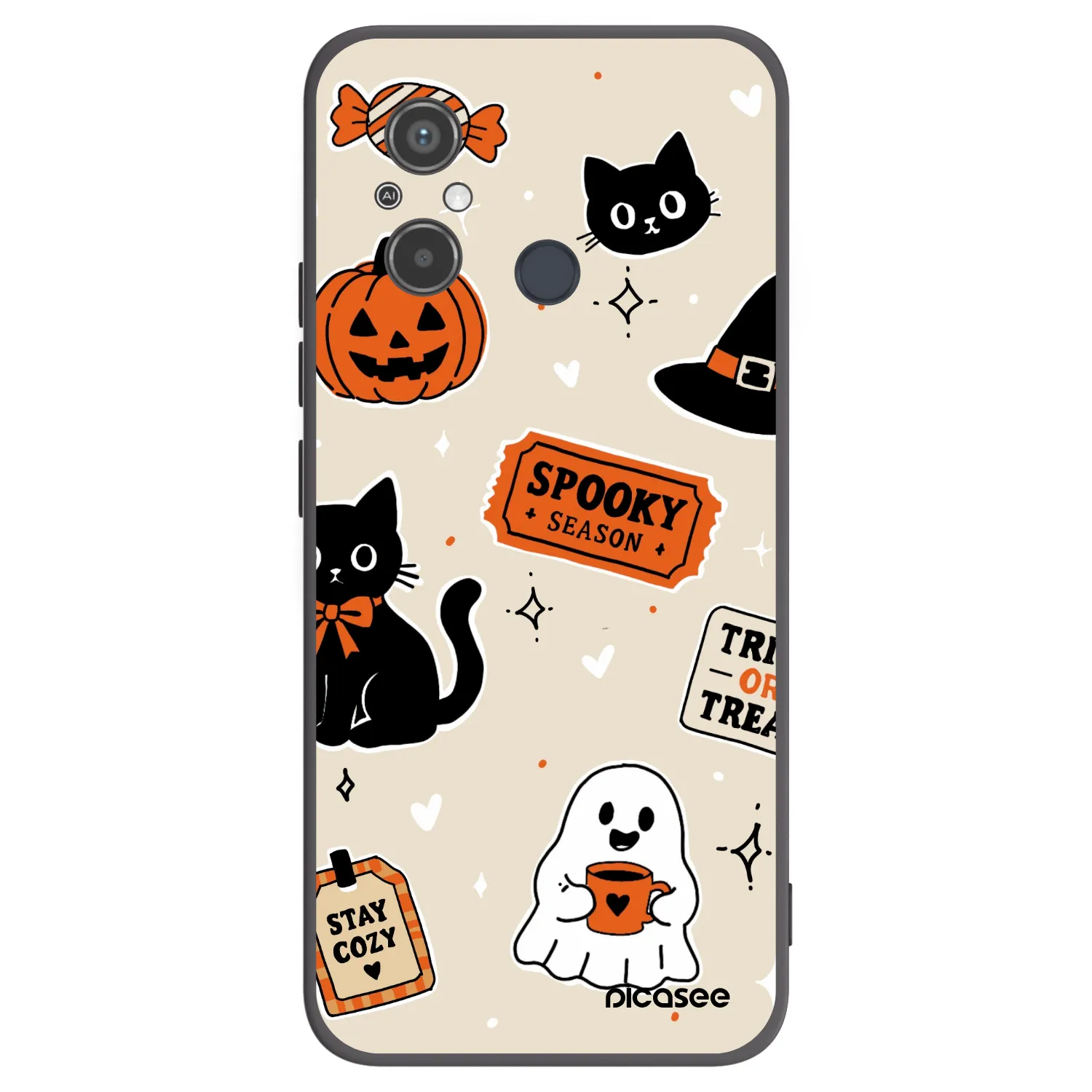 Picasee Xiaomi Redmi 12C Hülle - Schwarzes Silikon - Halloween stickers