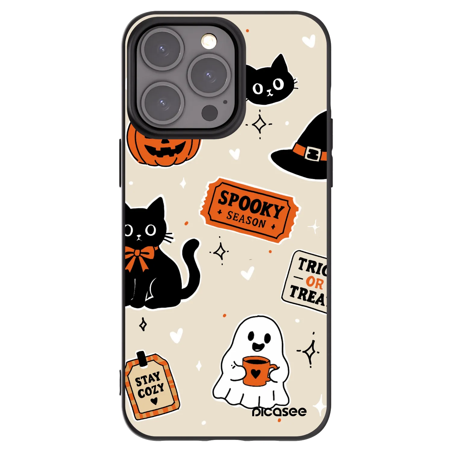 Picasee Apple iPhone 15 Pro Max Hülle - Schwarzes Silikon - Halloween stickers