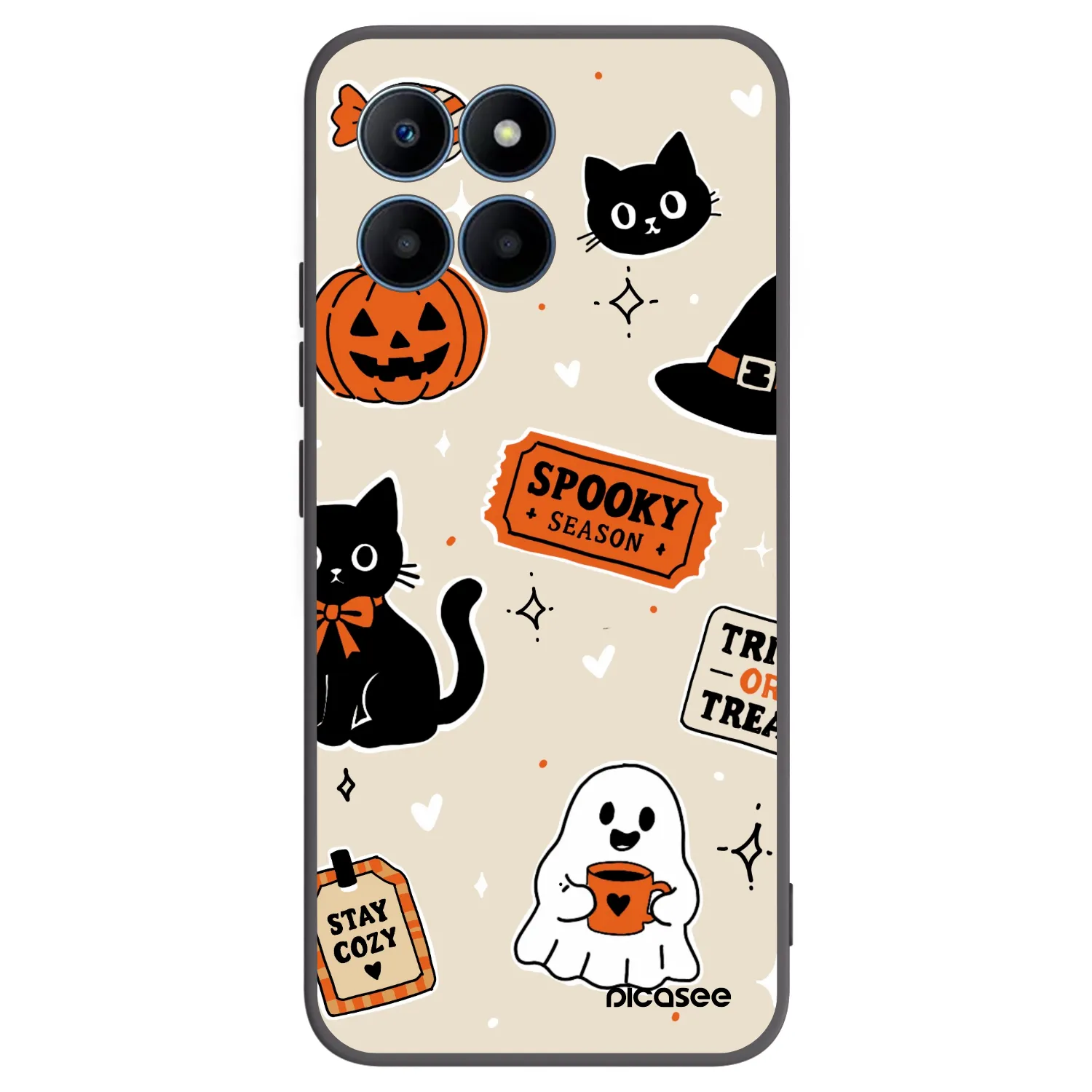Picasee Honor 70 Lite Hülle - Schwarzes Silikon - Halloween stickers