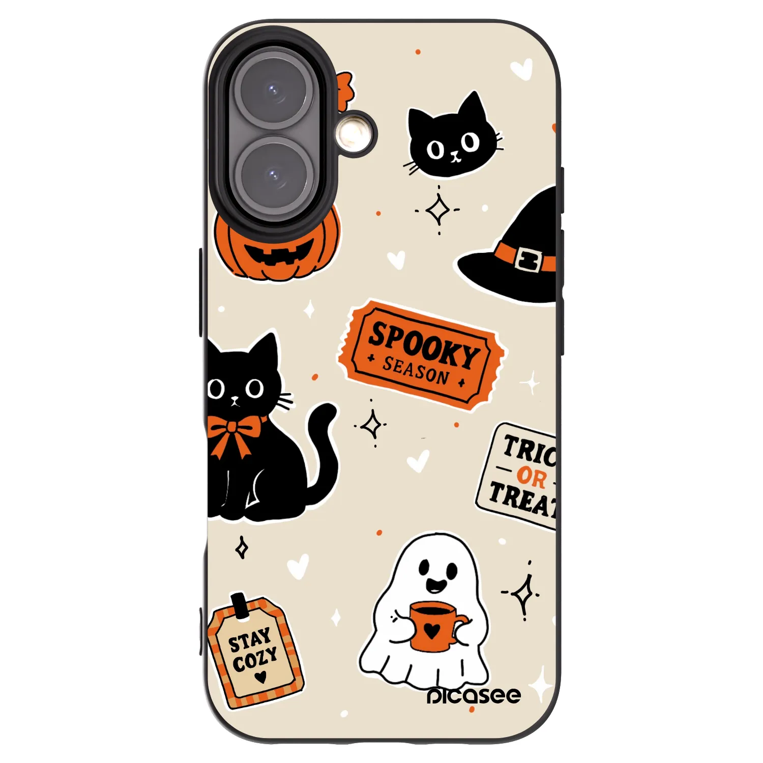 Picasee Apple iPhone 16 Hülle - Schwarzes Silikon - Halloween stickers