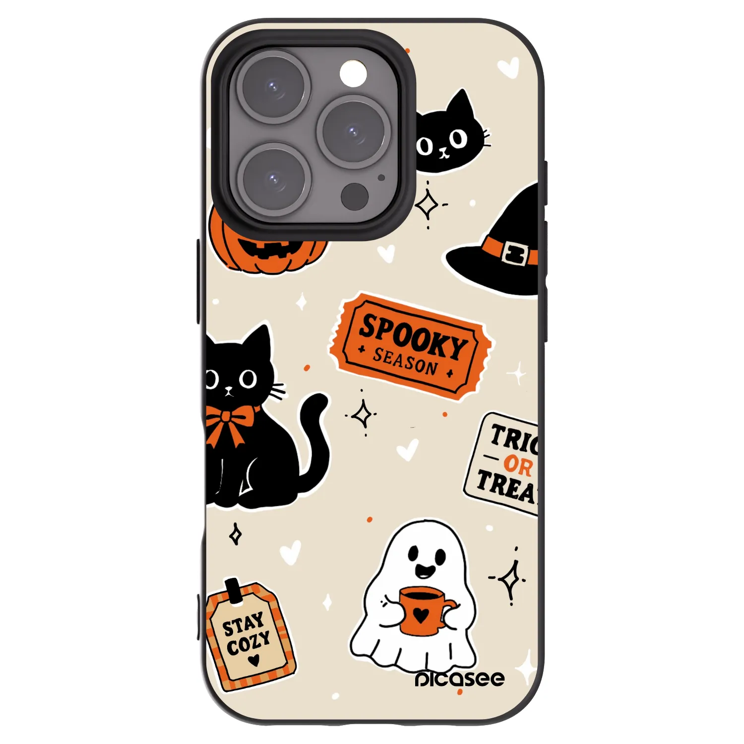 Picasee Apple iPhone 16 Pro Hülle - Schwarzes Silikon - Halloween stickers