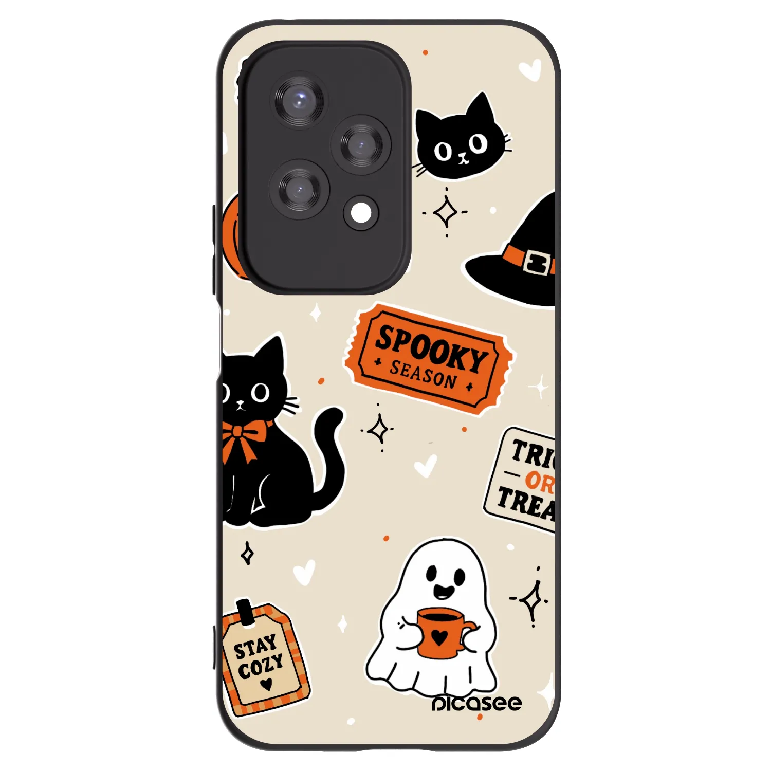 Picasee Honor 200 Lite Hülle - Schwarzes Silikon - Halloween stickers