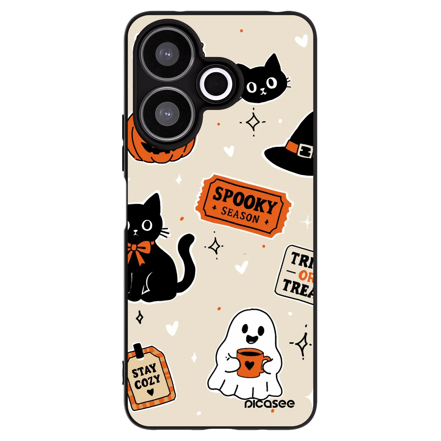 Picasee Xiaomi Redmi 13 4G Hülle - Schwarzes Silikon - Halloween stickers