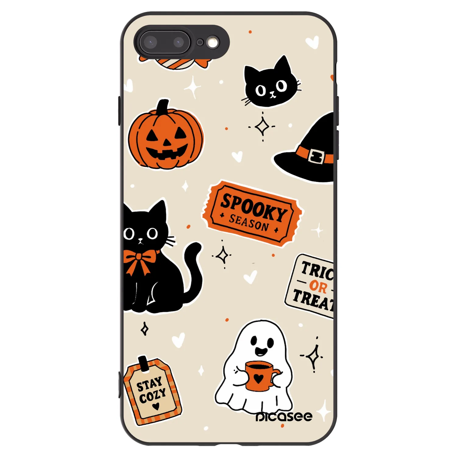 Picasee Apple iPhone 7 Plus Hülle - Schwarzes Silikon - Halloween stickers