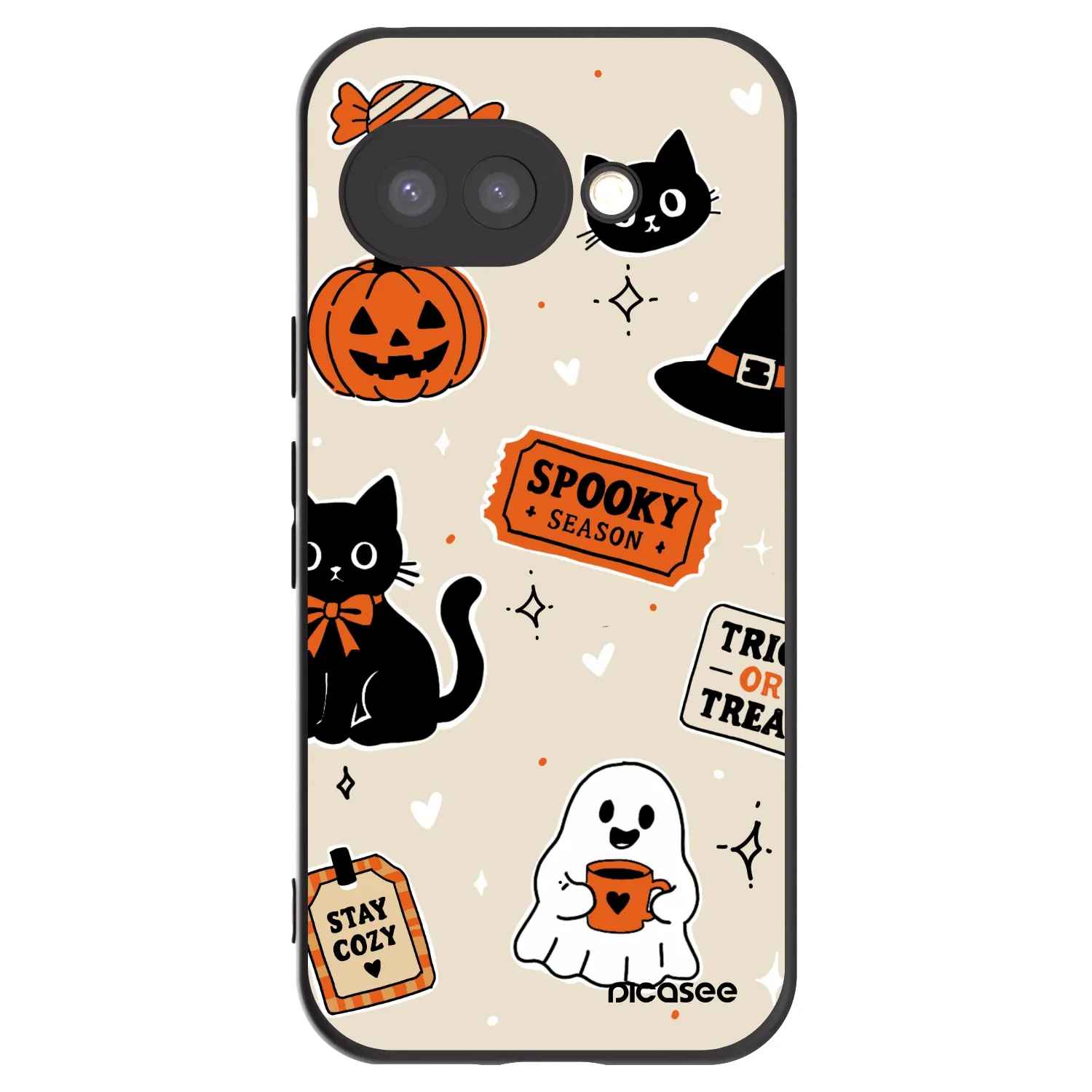Picasee Google Pixel 9a Hülle - Schwarzes Silikon - Halloween stickers