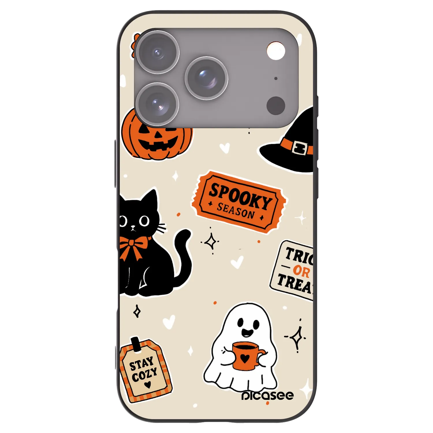 Picasee Apple iPhone 17 Pro Hülle - Schwarzes Silikon - Halloween stickers