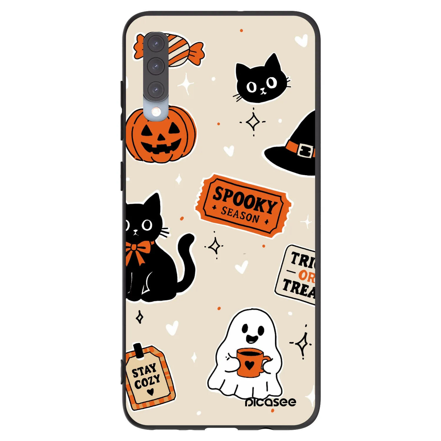 Picasee Samsung Galaxy A70 A705F Hülle - Schwarzes Silikon - Halloween stickers