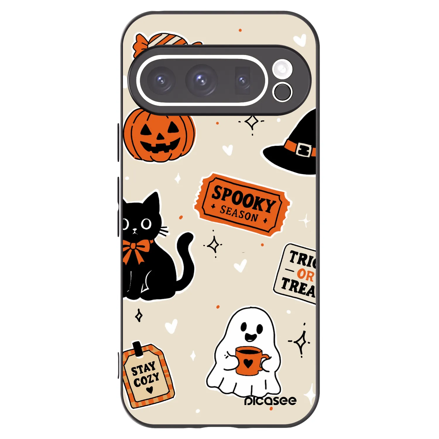 Picasee Google Pixel 9 Pro XL Hülle - Schwarzes Silikon - Halloween stickers