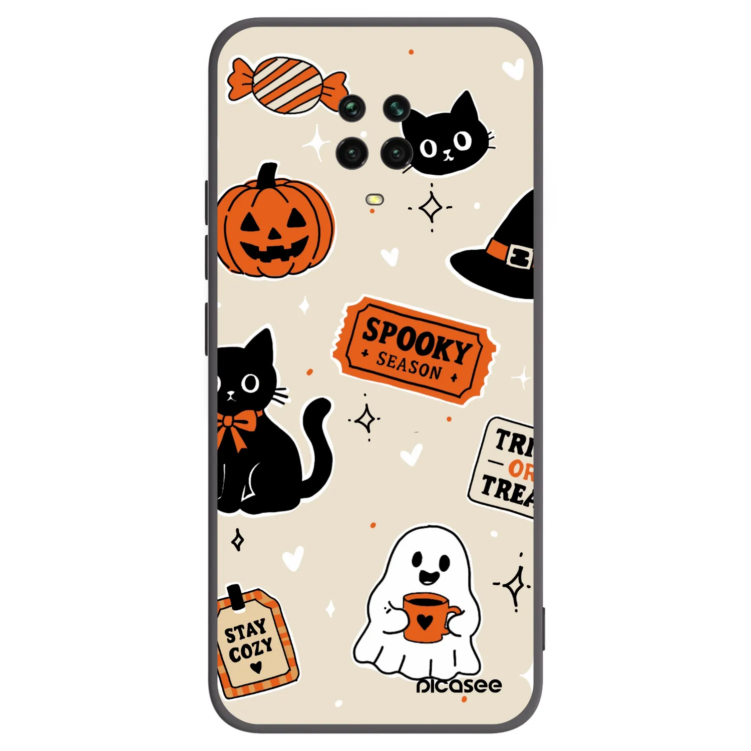 Picasee Xiaomi Redmi Note 9S Hülle - Schwarzes Silikon - Halloween stickers