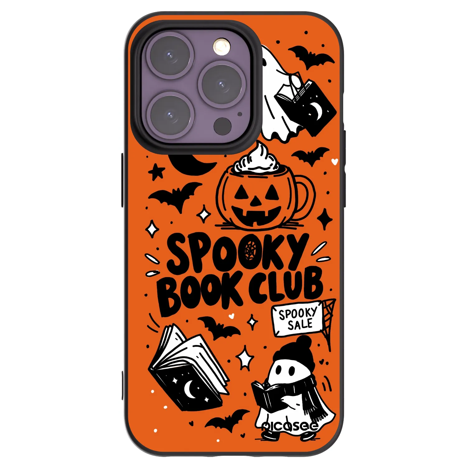 Picasee Apple iPhone 14 Pro Hülle - Schwarzes Silikon - Spooky book club