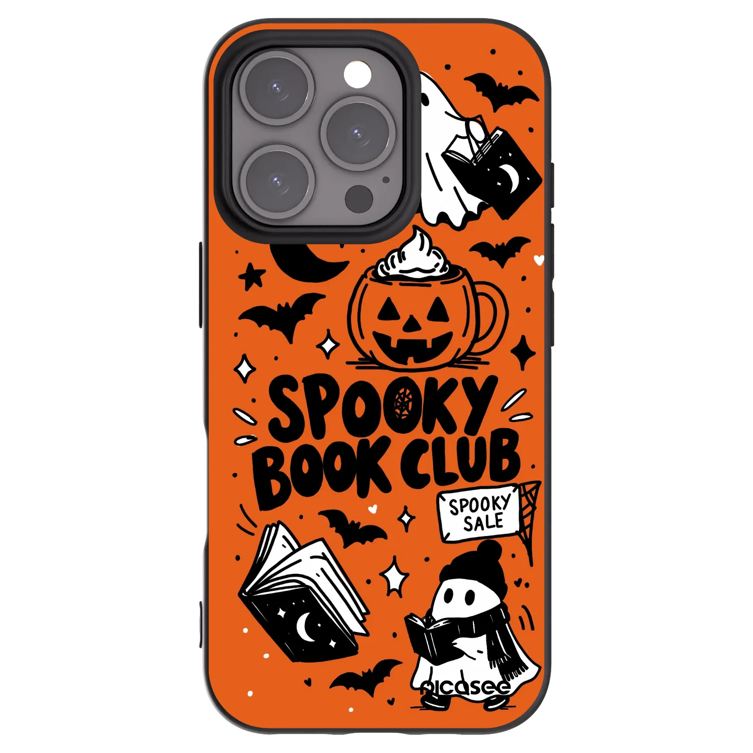 Picasee Apple iPhone 16 Pro Hülle - Schwarzes Silikon - Spooky book club