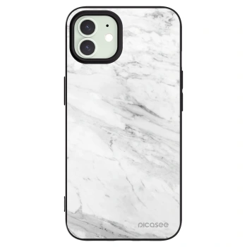 Picasee Apple iPhone 12 Hülle - Schwarzes Silikon - White marble