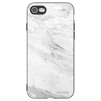 Picasee Apple iPhone SE 2022 Hülle - Schwarzes Silikon - White marble
