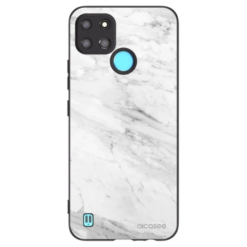 Picasee Realme C21Y Hülle - Schwarzes Silikon - White marble