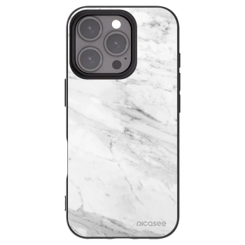 Picasee Apple iPhone 16 Pro Hülle - Schwarzes Silikon - White marble