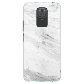 Picasee Xiaomi Redmi Note 9 Hülle - Schwarzes Silikon - White marble