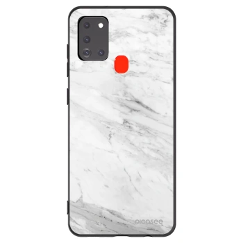 Picasee Samsung Galaxy A21s Hülle - Schwarzes Silikon - White marble