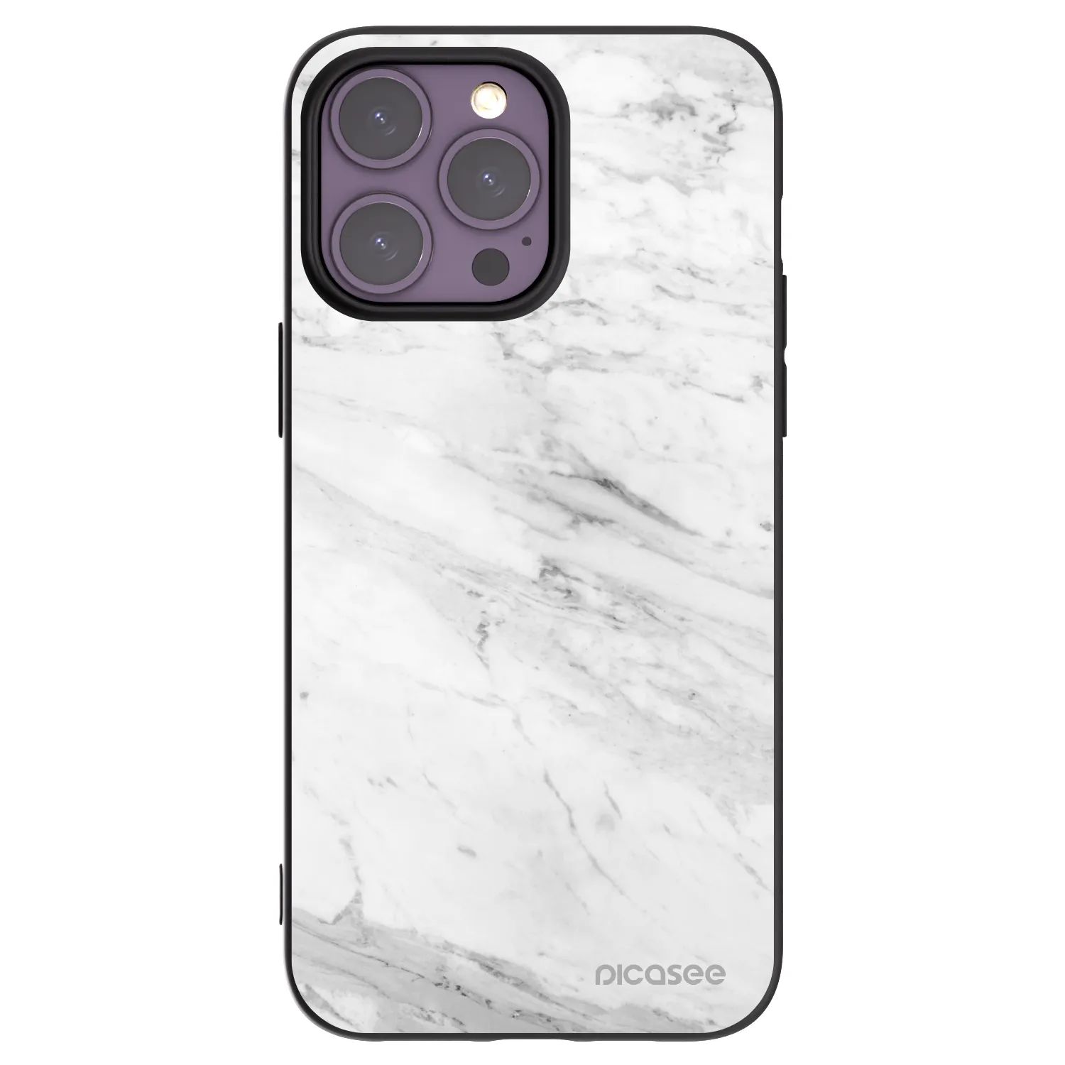 Picasee Apple iPhone 14 Pro Max Hülle - Schwarzes Silikon - White marble