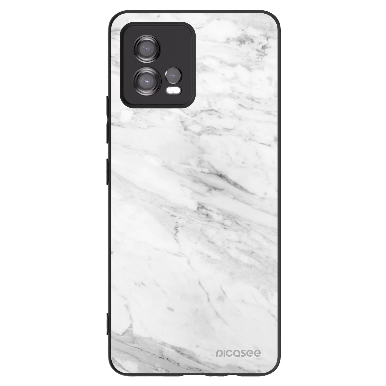 Picasee Motorola Moto G72 Hülle - Schwarzes Silikon - White marble