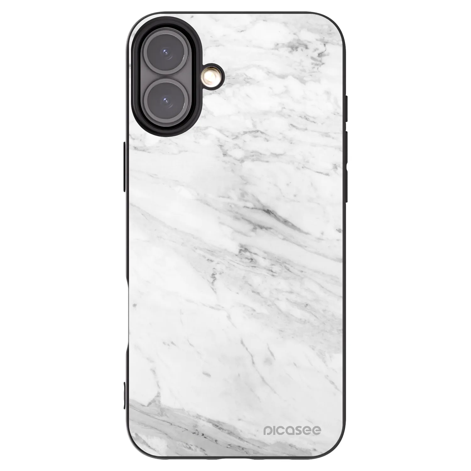 Picasee Apple iPhone 16 Plus Hülle - Schwarzes Silikon - White marble