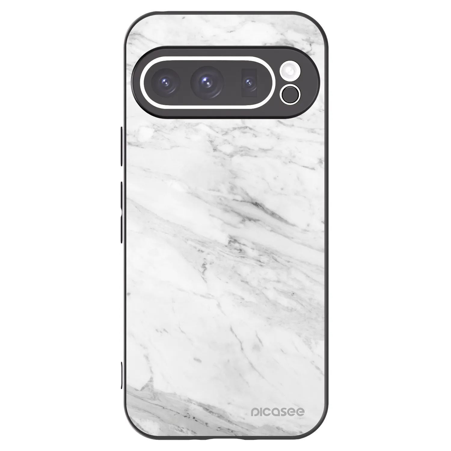 Picasee Google Pixel 9 Pro Hülle - Schwarzes Silikon - White marble