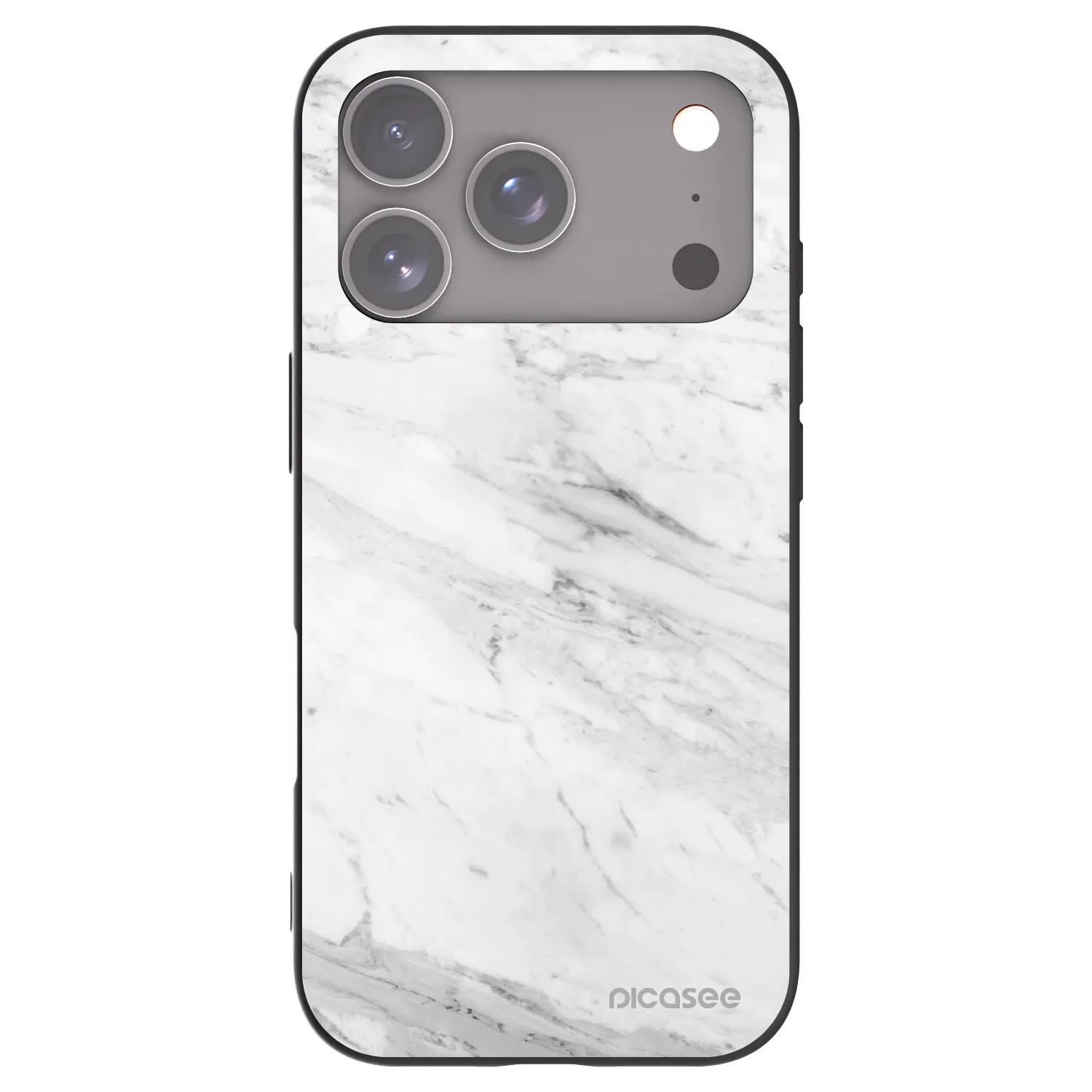 Picasee Apple iPhone 17 Pro Hülle - Schwarzes Silikon - White marble