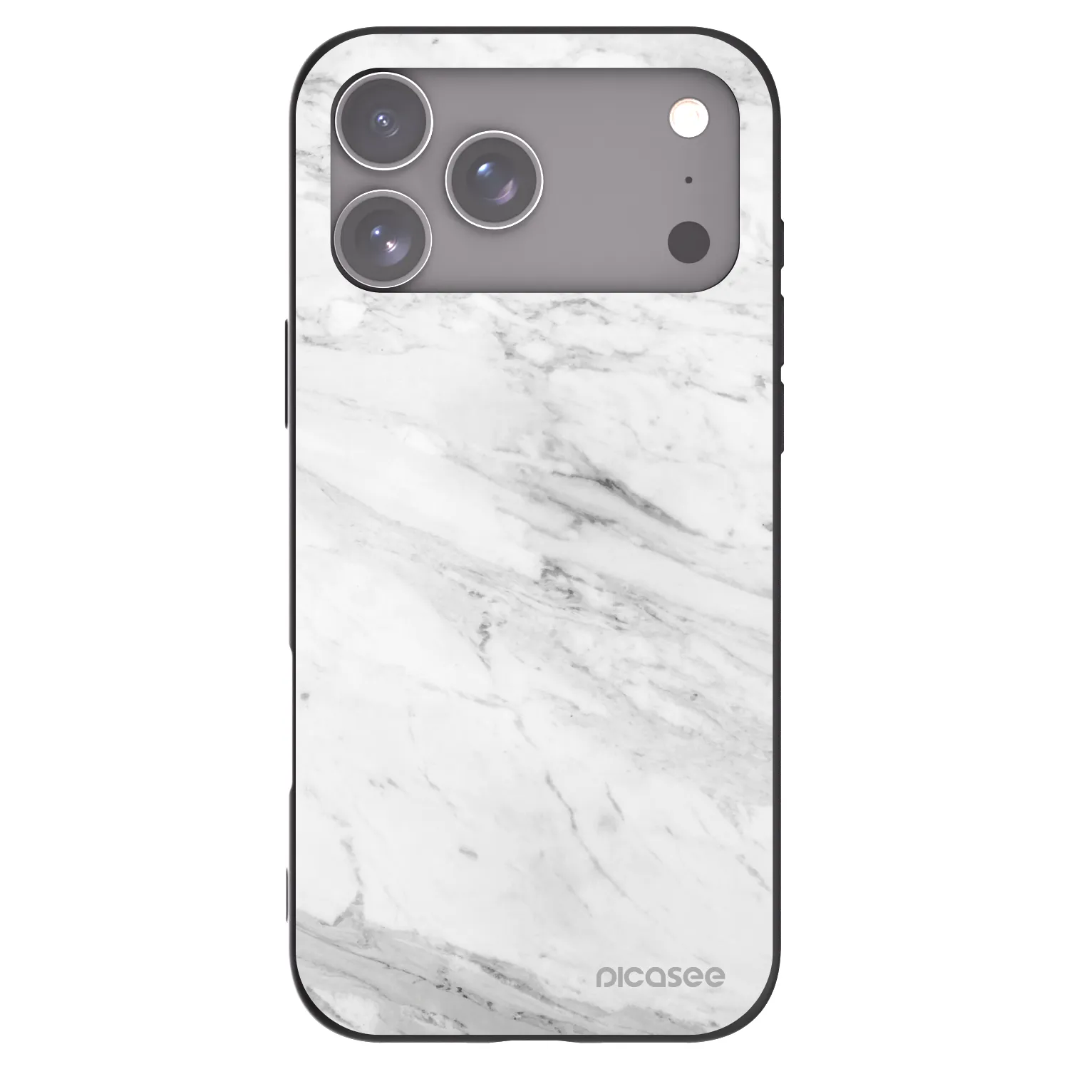 Picasee Apple iPhone 17 Pro Max Hülle - Schwarzes Silikon - White marble