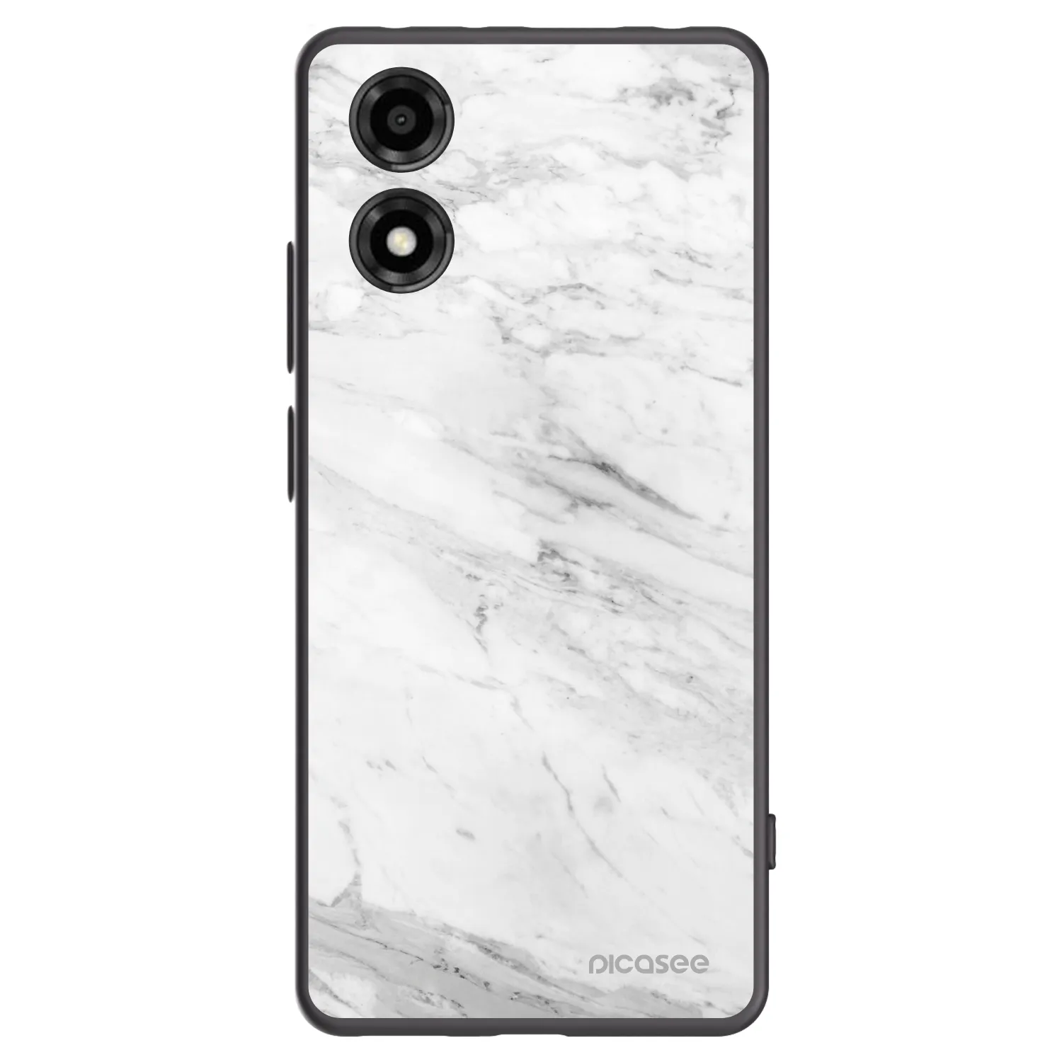 Picasee Motorola Moto E14 Hülle - Schwarzes Silikon - White marble