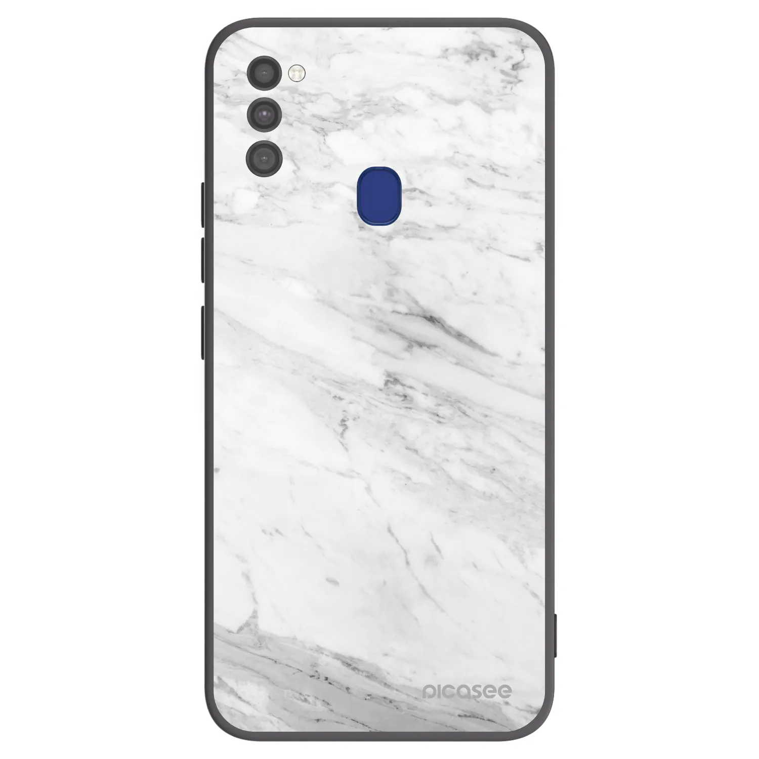 Picasee Samsung Galaxy M21 M215F Hülle - Schwarzes Silikon - White marble